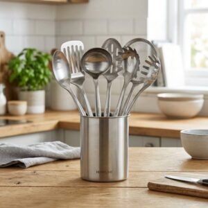 Stainless steel serving spoon set with multiple spoon sizes